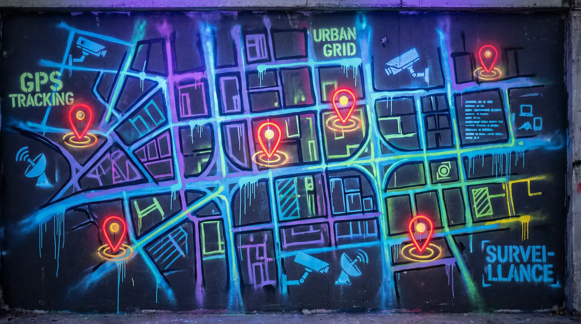 微博私信 狗仔追踪地图 - 城市涂鸦风格